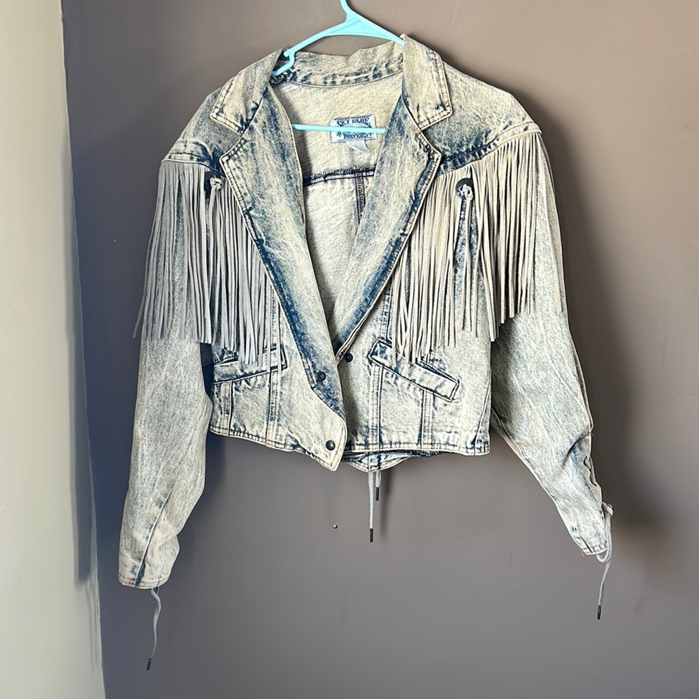 Sky blue Waters, vintage, western fringe jacket